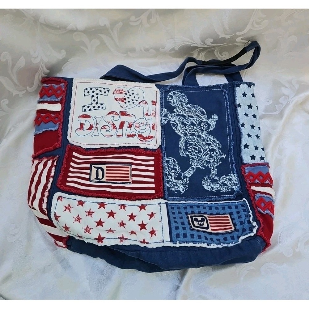 Disney Parks American Flag Mickey Mouse Tote Bag‎ Patchwork Red White & Blue
